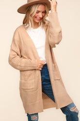 Stripe Textured Open Front Cardigan with Pockets Haptics
